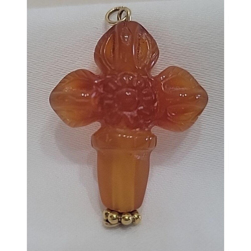 Vintage Hand-Carved Carnelian ? Cross Pendant - Translucent Orange Vajra Amulet